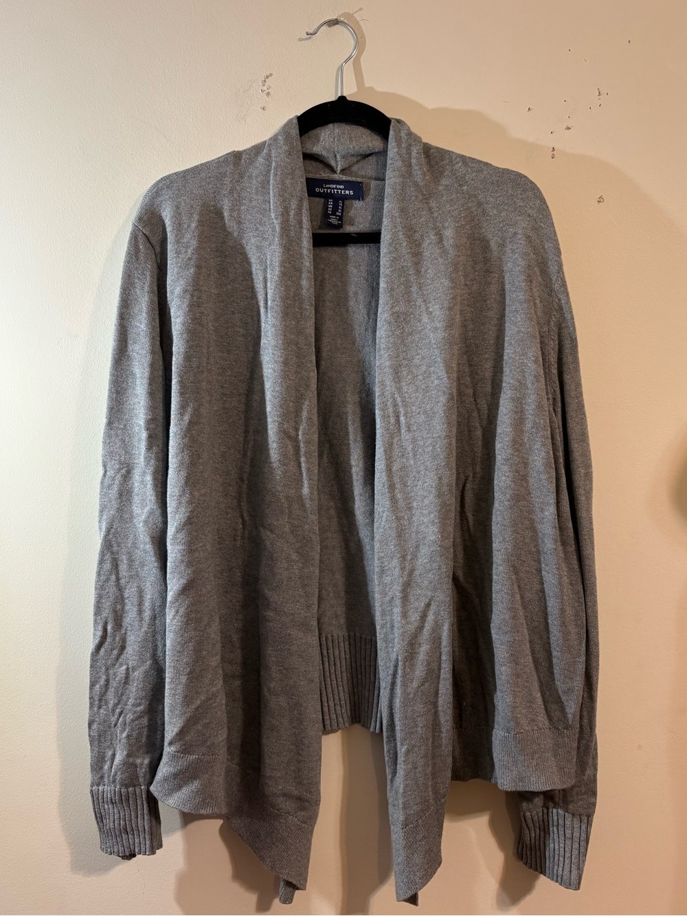 Lands End cardigan sweater women’s X-Large grey draped shawl collar ribbed